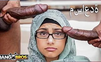 Innocent Mia Khalifa taking 2 Huge Big Cocks on BANGBROS